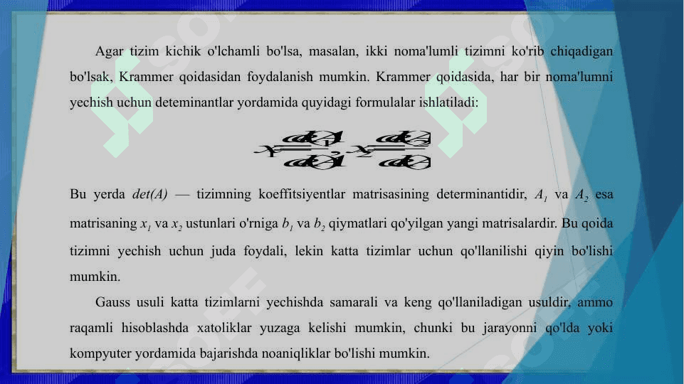 Chiziqli algebraik tenglamalar sistemalarini taqribiy yechish usullari. Yaqinlashish shartlari. 4
