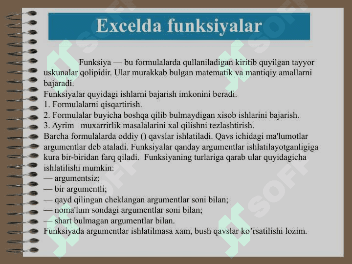 Excelda formulalar bajarilish ketma-ketligi 2