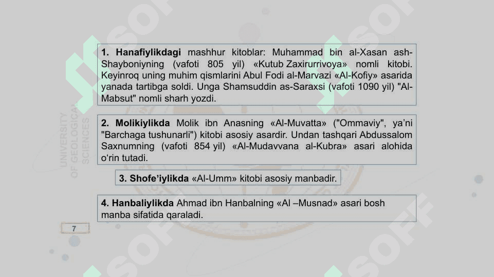 ISLOM DINI MANBALARI, AQIDAVIY MAKTABLARI VA ULARNING HOZIRGI DAVRDAGI AHAMIYATI 7