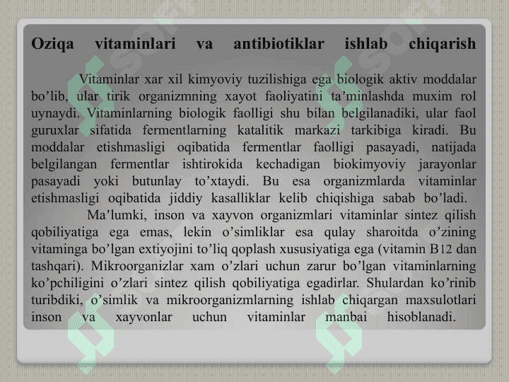 Vitaminlar ishlab chiqarish texnologiyasi 2