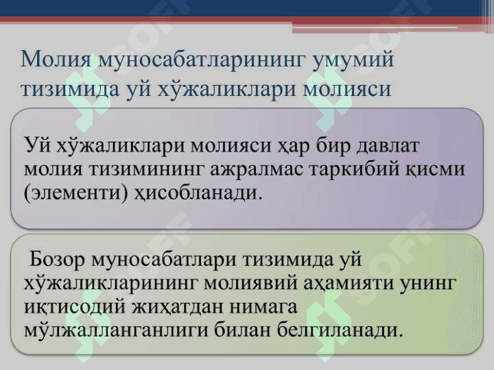 УЙ ХЎЖАЛИКЛАРИ МОЛИЯСИ. UY XO`JALIK MOLIYASI 2
