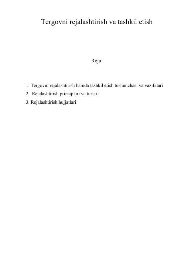 Tergovni rejalashtirish va tashkil etish