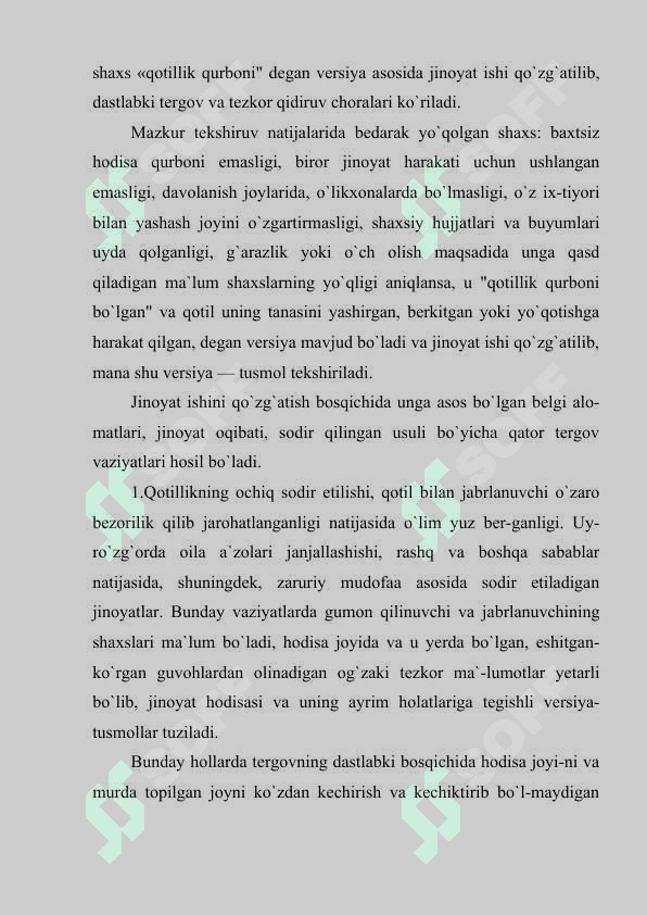 Qotillik jinoyatlarini tergov qilish uslubiyoti 8