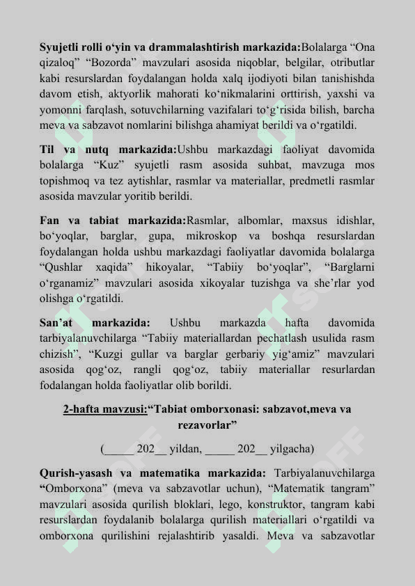 Yillik hisobot (o’rta gurux) Maktabgacha ta'lim tashkiloti (bog'cha) 8