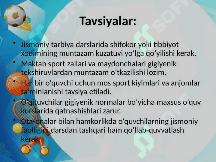 Maktablarda jismoniy tarbiya darsini tashkillashtirishning gigiyenik asoslari 5