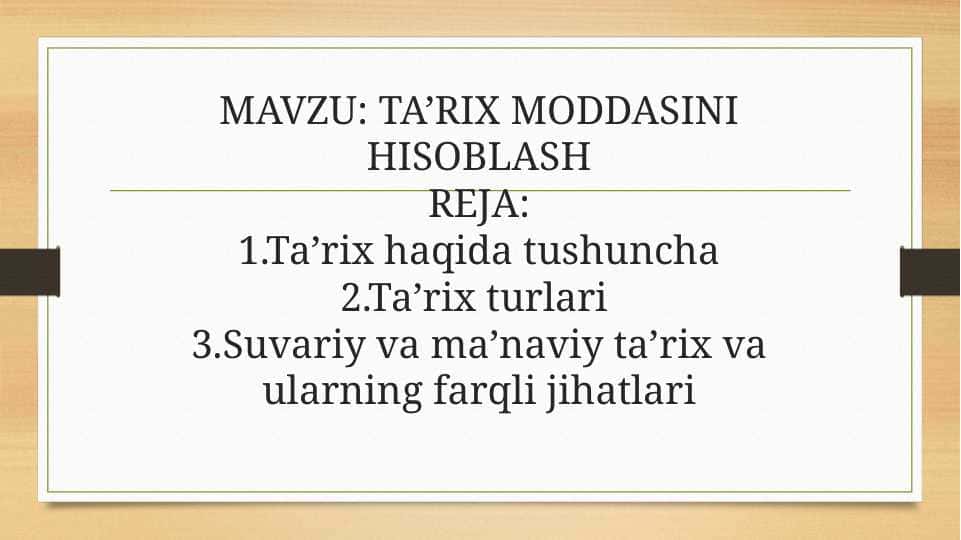 TA’RIX MODDASINI HISOBLASH 1