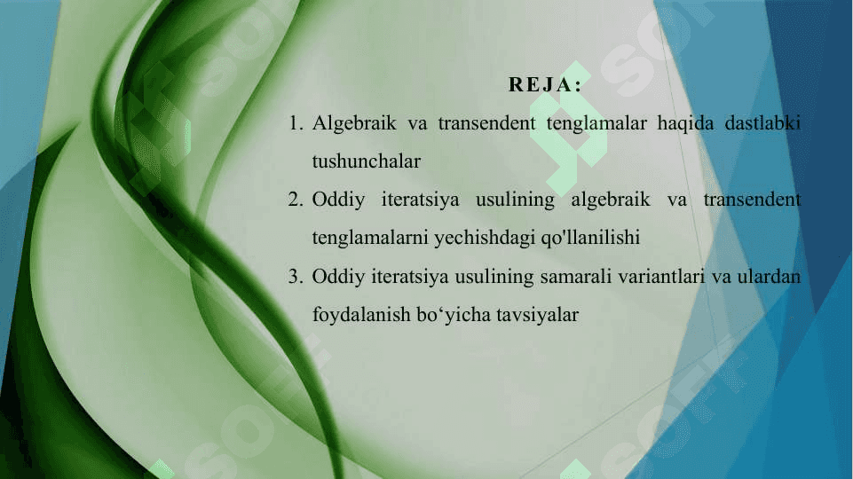 Algebraik va transendent tenglamalarni taqribiy yechishda oddiy iteratsiya usuli va uning samarali variantlarini tuzish bo’yicha tavsiyalar 2