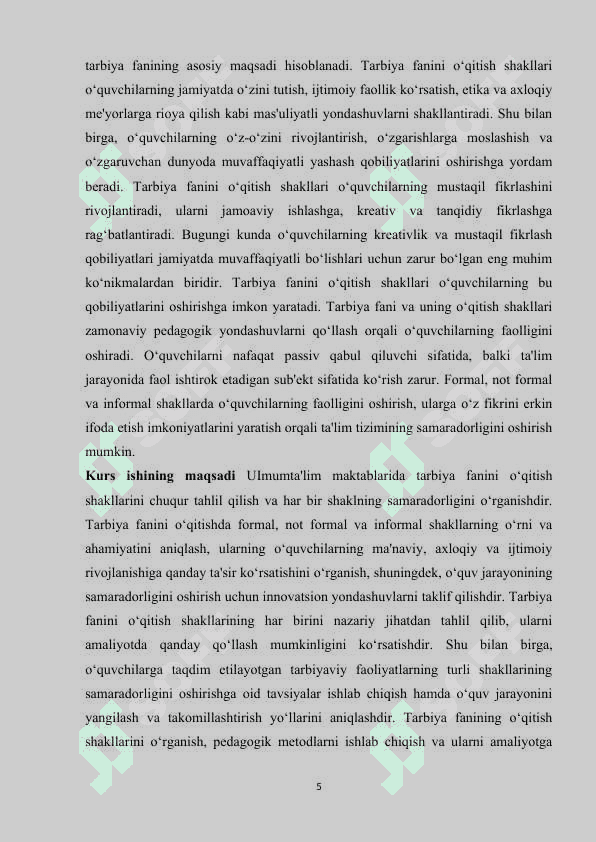 Umumtaʼlim maktablarda tarbiya fanini oʻqitish shakllarining har biriga misollar yozish k.docx 5