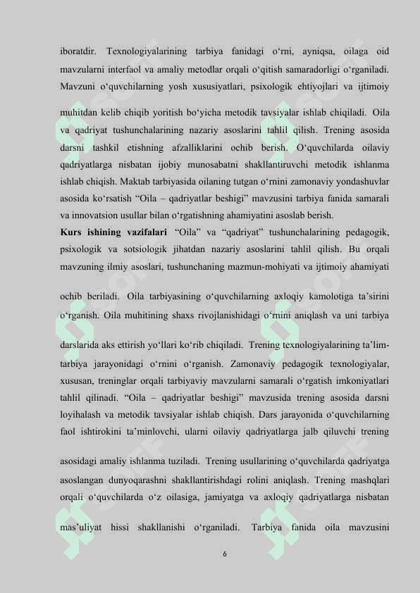 6-sinf Tarbiya fanidanOila qadriyatlar beshigi  mavzusida treninglar asosida oʻqitish k.docx 6