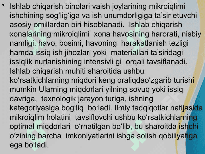 Ishlab chiqarish binolarida meterologik sharoitlari va isitish 3