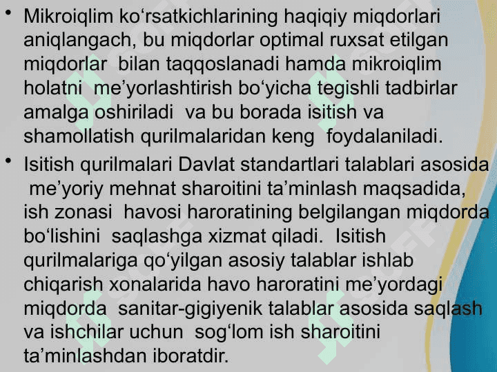 Ishlab chiqarish binolarida meterologik sharoitlari va isitish 7