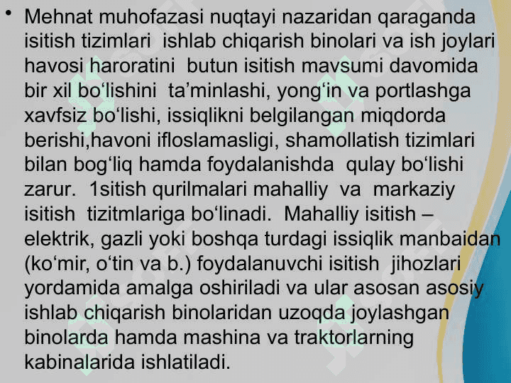 Ishlab chiqarish binolarida meterologik sharoitlari va isitish 8