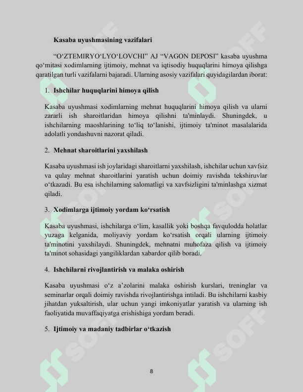 “OʻZTEMIRYOʻLYOʻLOVCHI” AJ “VAGON DEPOSI”. Amaliyot hisoboti 8