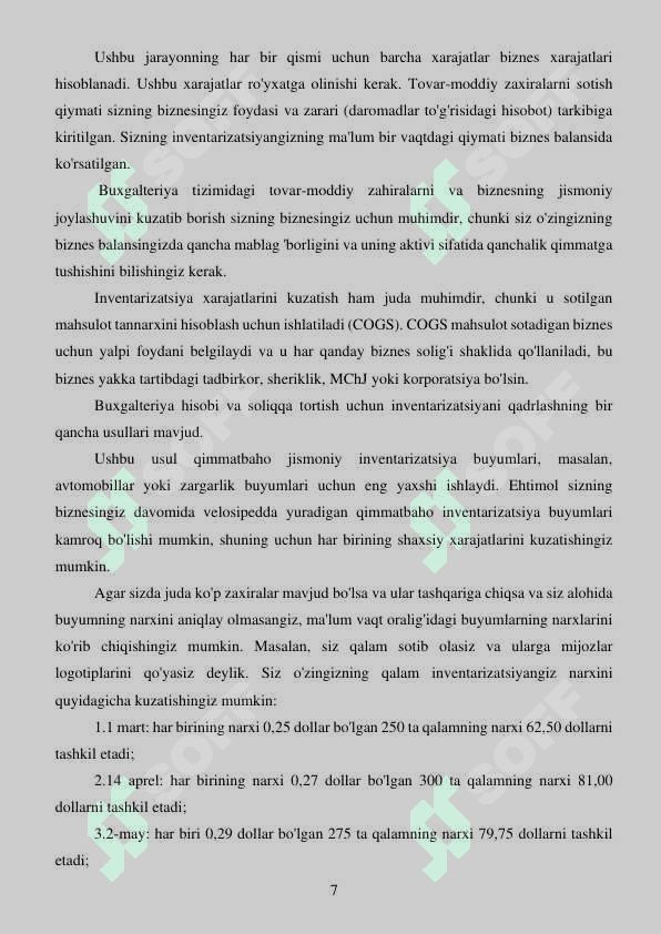 INVENTARIZATSIYA, BAXOLASH VA PROGNOZ KARTALAR 7