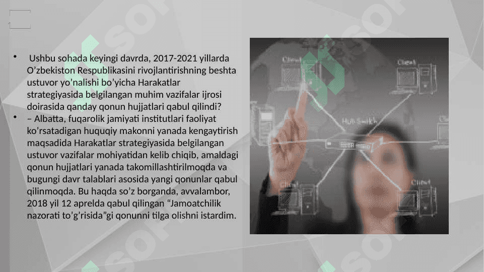 Davlat boshqaruvi va fuqarolik jamiyati institutlari o'zaro munosabatlari 7