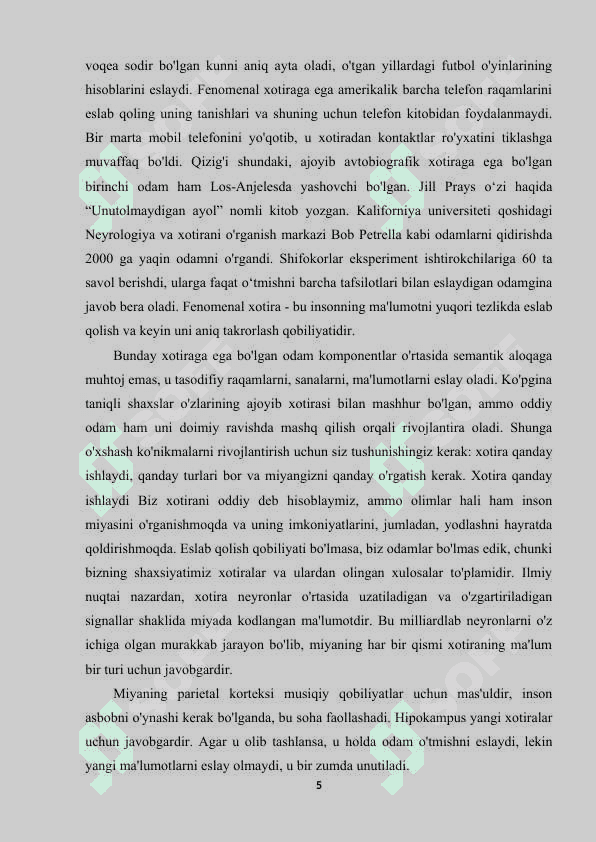 FENOMENAL XOTIRA SHAKLLANISHI VA NAMOYON BO‘LISHI 5