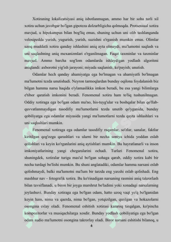 FENOMENAL XOTIRA SHAKLLANISHI VA NAMOYON BO‘LISHI 6