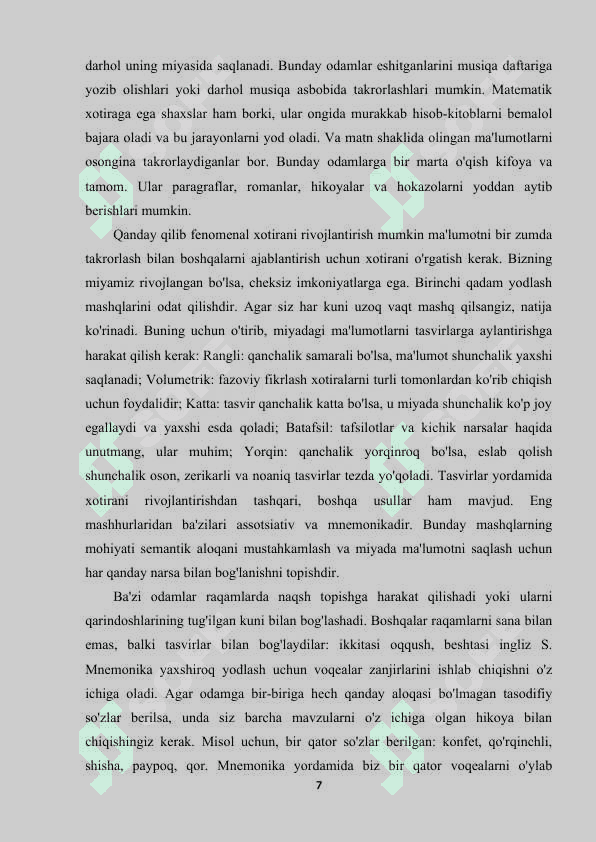 FENOMENAL XOTIRA SHAKLLANISHI VA NAMOYON BO‘LISHI 7