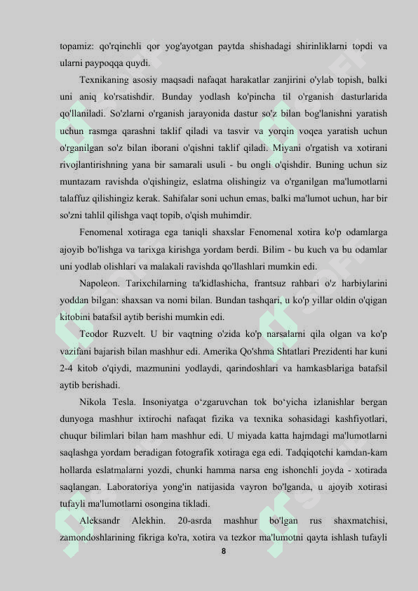 FENOMENAL XOTIRA SHAKLLANISHI VA NAMOYON BO‘LISHI 8
