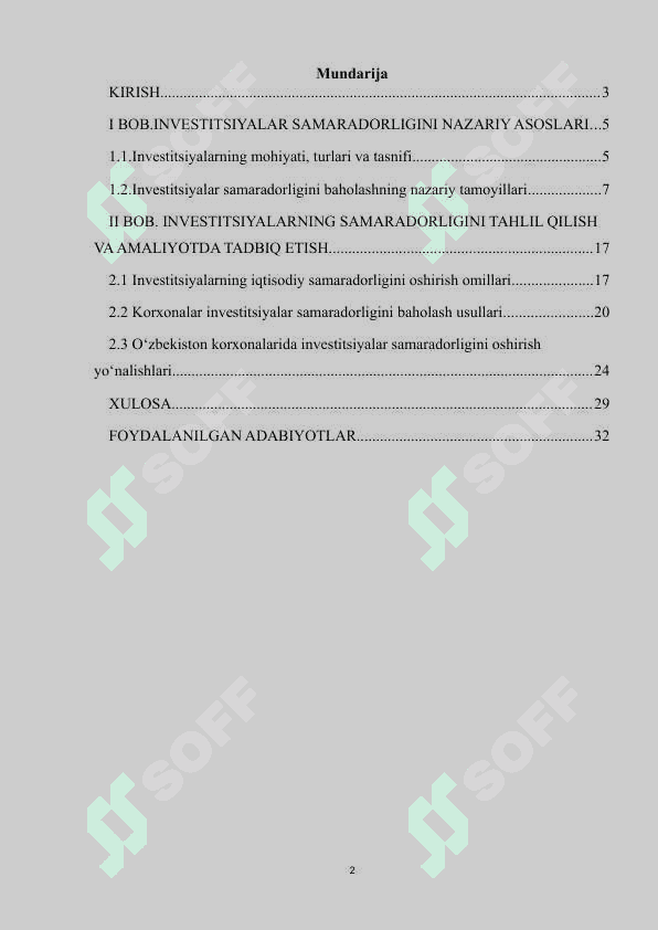 Investitsiyalar samaradorligi va uni baholash | Kurs ishi | To'liq 2