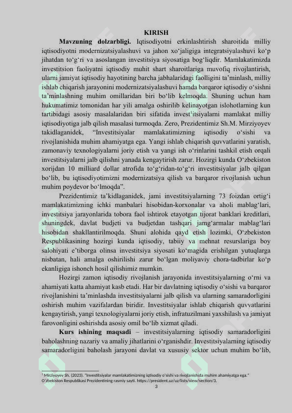 Investitsiyalar samaradorligi va uni baholash | Kurs ishi | To'liq 3
