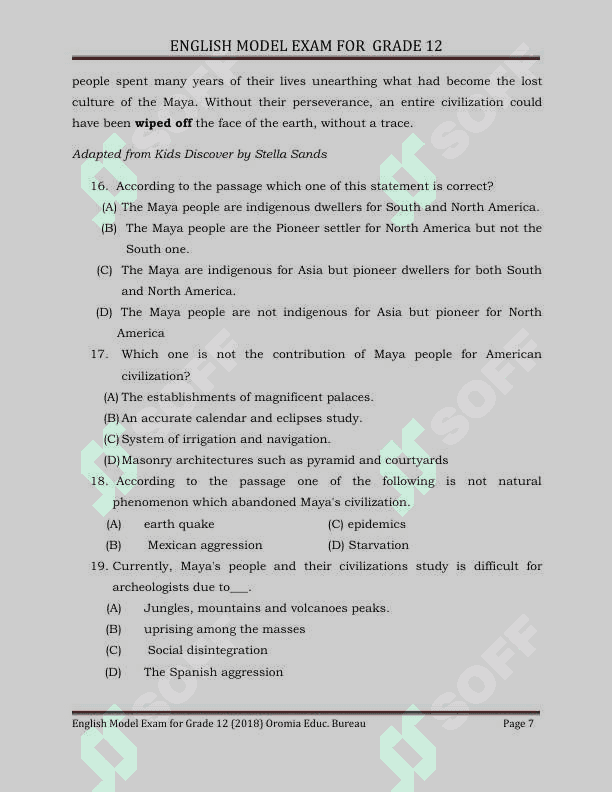 ENGLISH MODEL EXAM FOR GRADE12 7