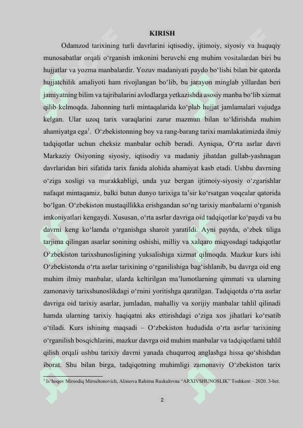 X-XV asrlar Ozbekistonda Orta asrlar tarixining organilishi. 2