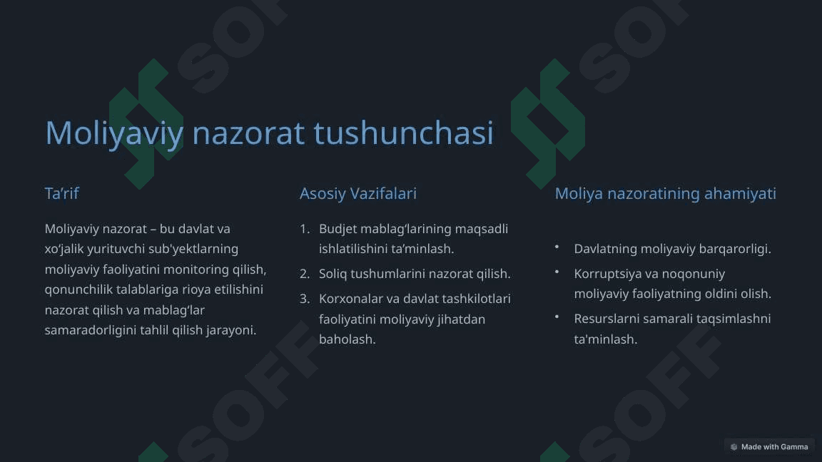 Umumdavlat nazorat organlari va ularning moliyaviy nazoratni tashkil etishi 2