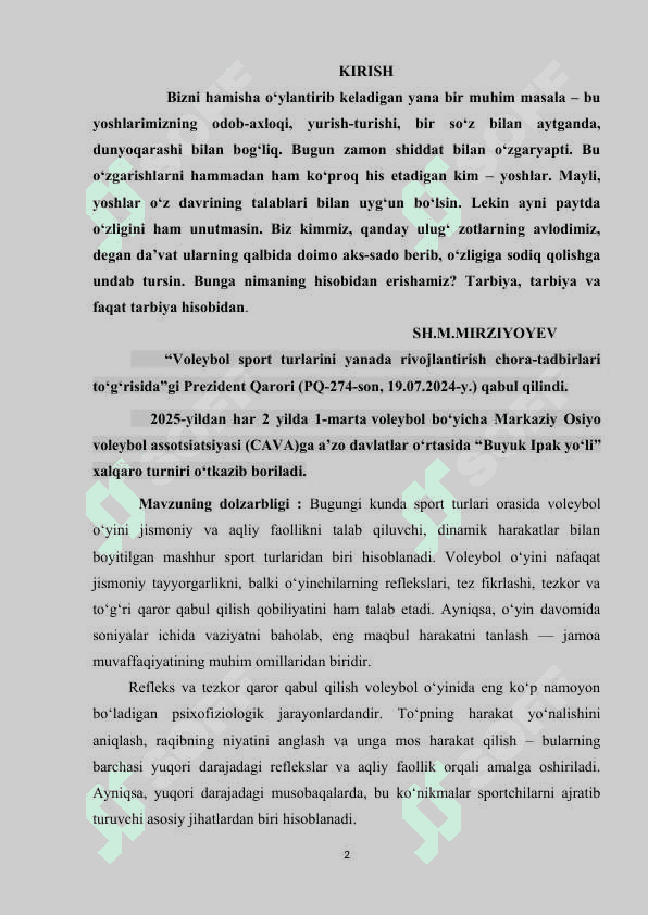 VOLEYBOL O’YINIDA REFLEKS VA TEZKOR QAROR QABUL QILISH 2