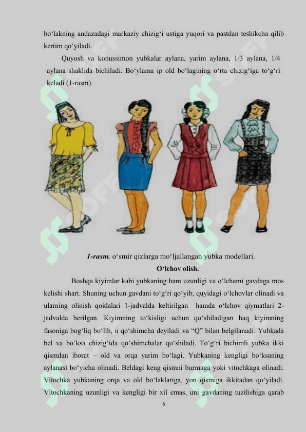 Texnologiya fanida o'quvchilarga yubkalani bichishga tayyorlash texnologiyasi mavzusini o'qitish metodikasi 6