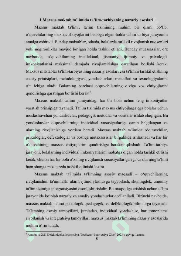 Maxsus maktab ta’limi o‘quvchilarini milliy an’analar asosida tarbiyalash. 5