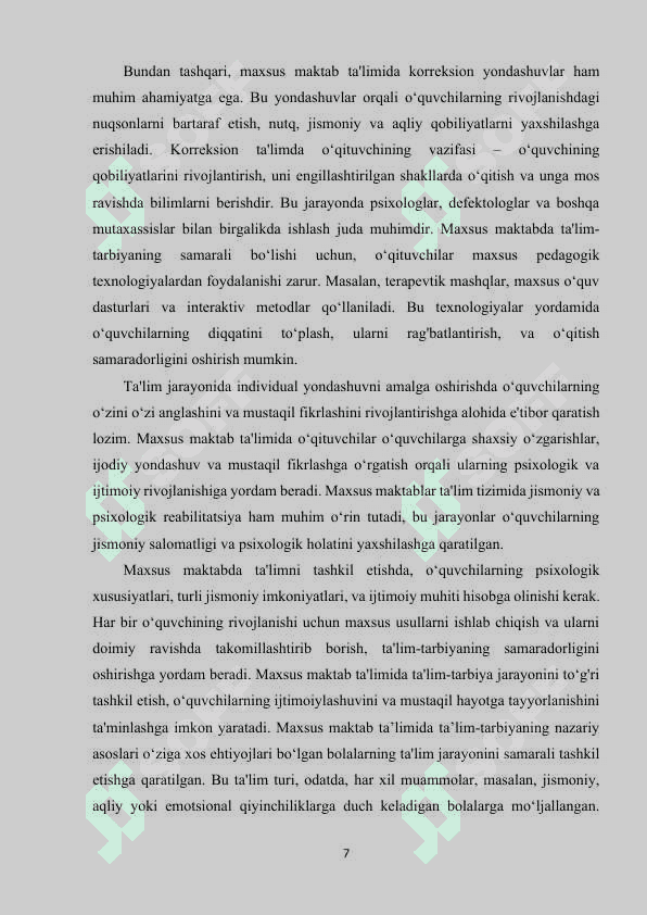Maxsus maktab ta’limi o‘quvchilarini milliy an’analar asosida tarbiyalash. 7
