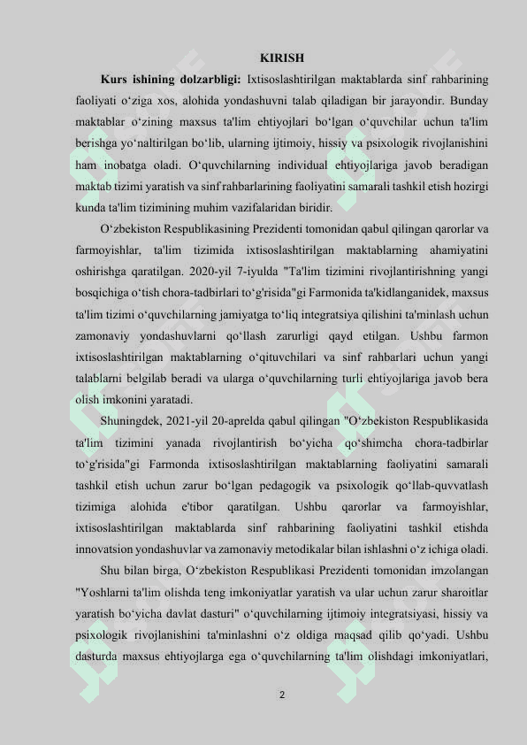 Ixtisoslashtirilgan maktabda sinf rahbarining faoliyati. 2