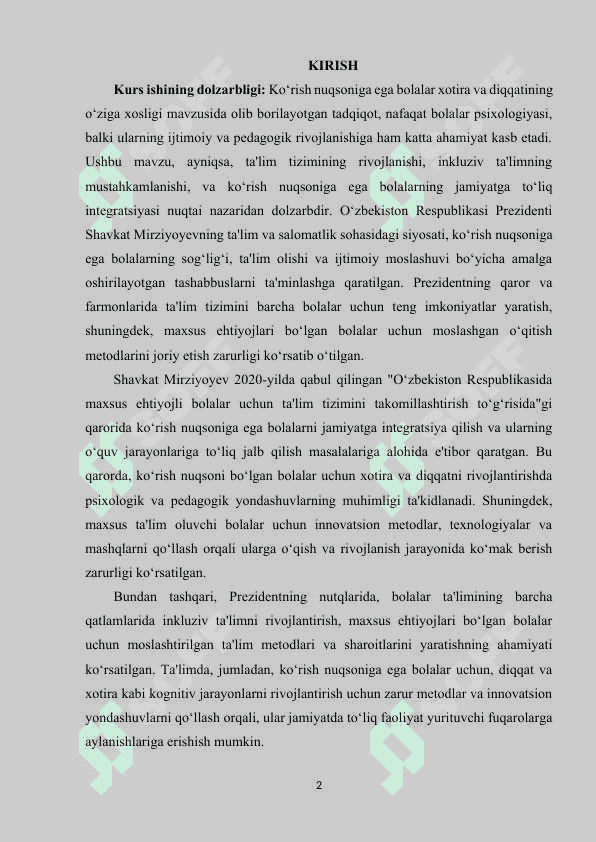 Ko‘rish nuqsoniga ega bolalar xotira va diqqatining o‘ziga xosligi 2