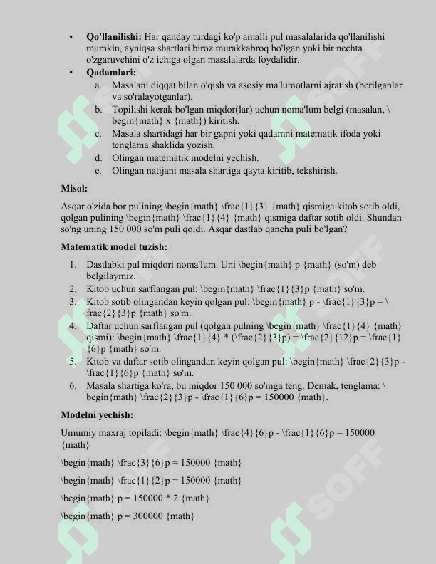 Pulni hisoblashga doir kòp amalli masalalar yechish ustida ishlash metodikasi 8