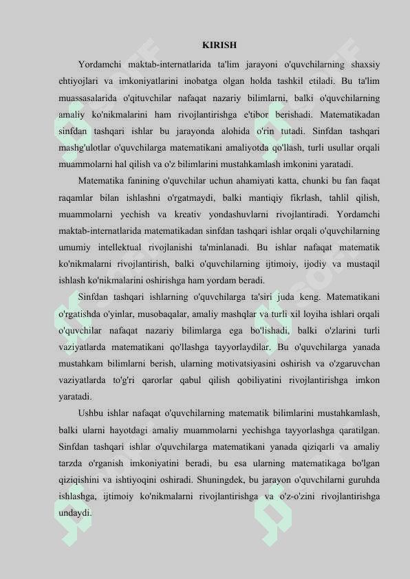 Yordamchi maktab internatida matematikadan sinfdan tashqari ishlarning mazmuni 2