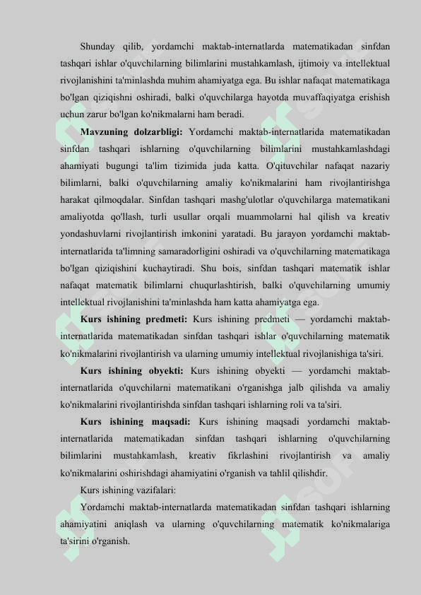 Yordamchi maktab internatida matematikadan sinfdan tashqari ishlarning mazmuni 3
