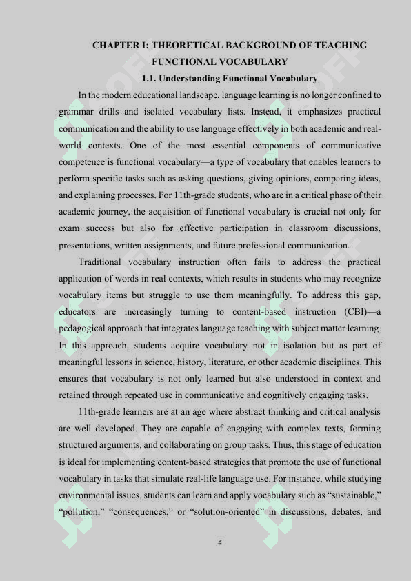 Teaching functional vocabulary through content-based activities for 11 grades 5