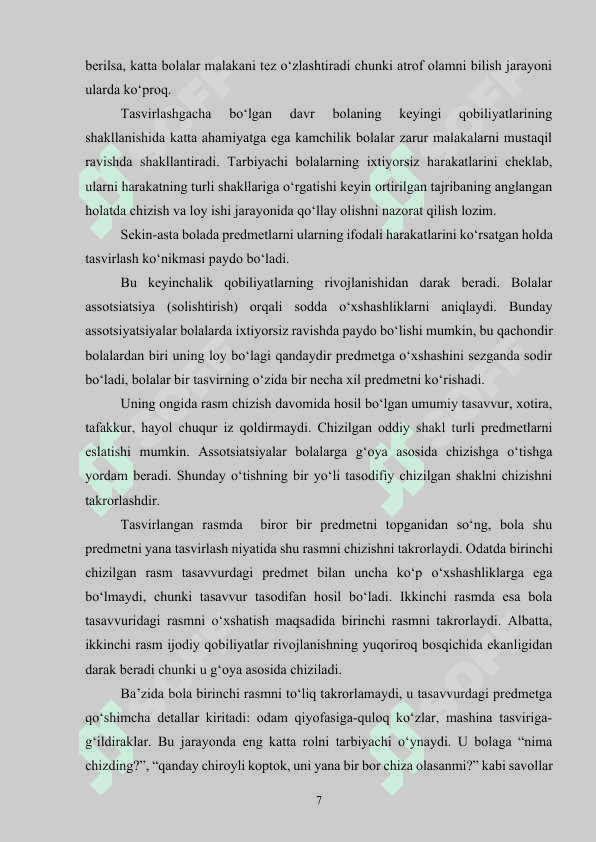 Maktabgacha yoshdagi bolalarning tasviriy qobiliyatlarini rivojlantirish bosqichlari 7