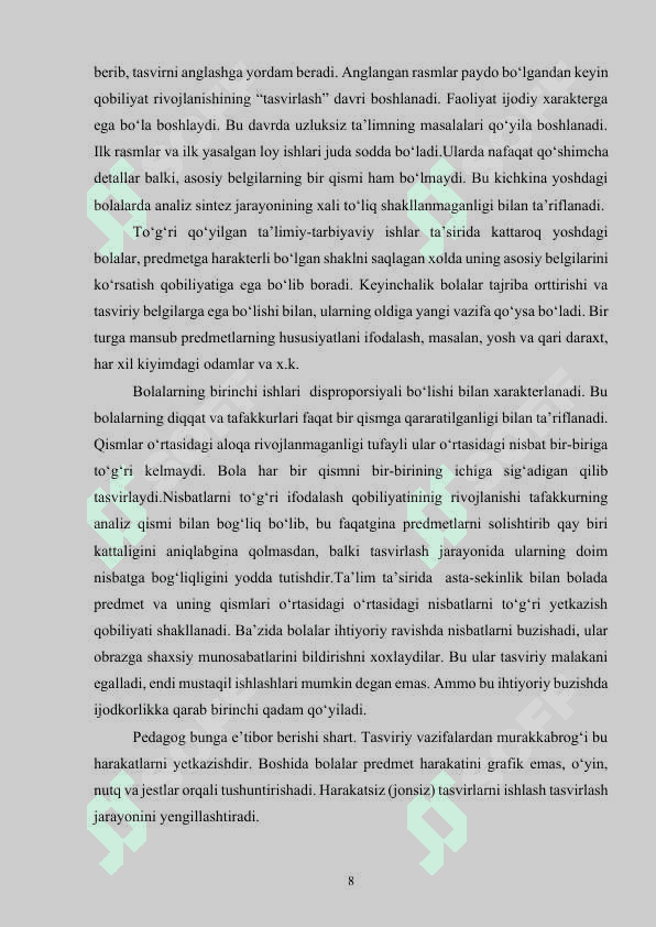 Maktabgacha yoshdagi bolalarning tasviriy qobiliyatlarini rivojlantirish bosqichlari 8