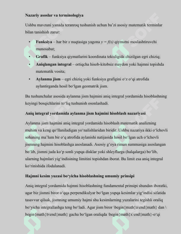 Aniq integral yordamida aylanma jism hajmini hisoblash 4
