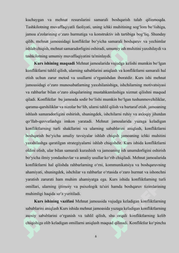 Mehnat jamoasida vujudga kelishi mumkin bo'lgan konfliktlar 6