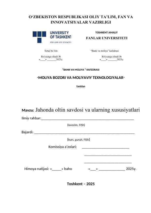 Jahonda oltin savdosi va ularning xususiyatlari 1