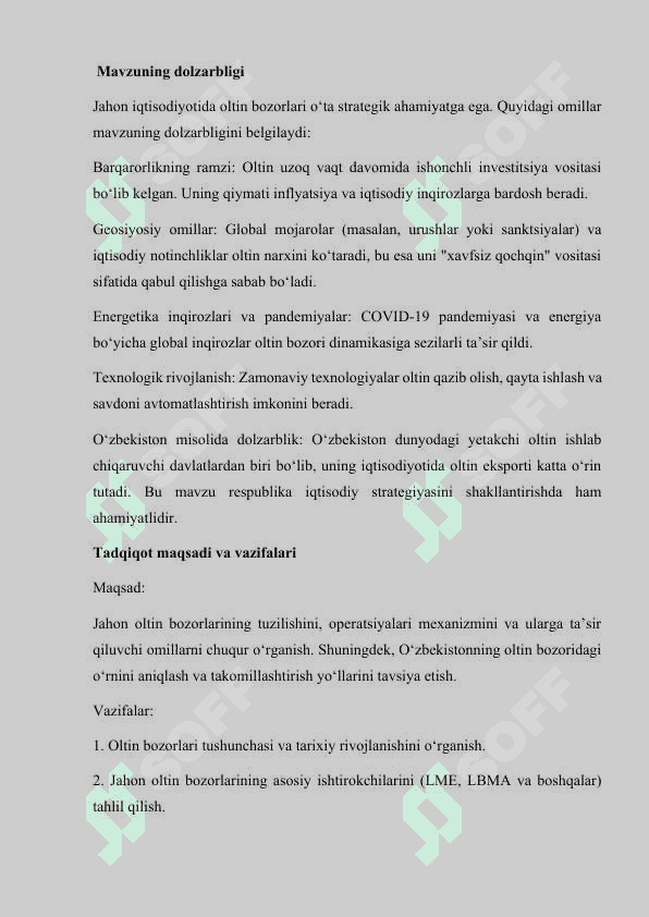 Jahonda oltin savdosi va ularning xususiyatlari 6