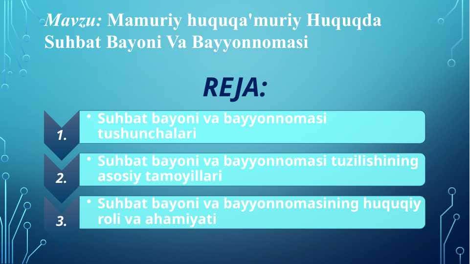 Mamuriy huquqa'muriy Huquqda Suhbat Bayoni Va Bayyonnomasi