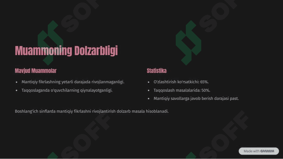 1-sinf Matematika Taqqoslashga doir masalalarni yechish orqali  mantiqiy fikirlashni rivojlantirish. 2