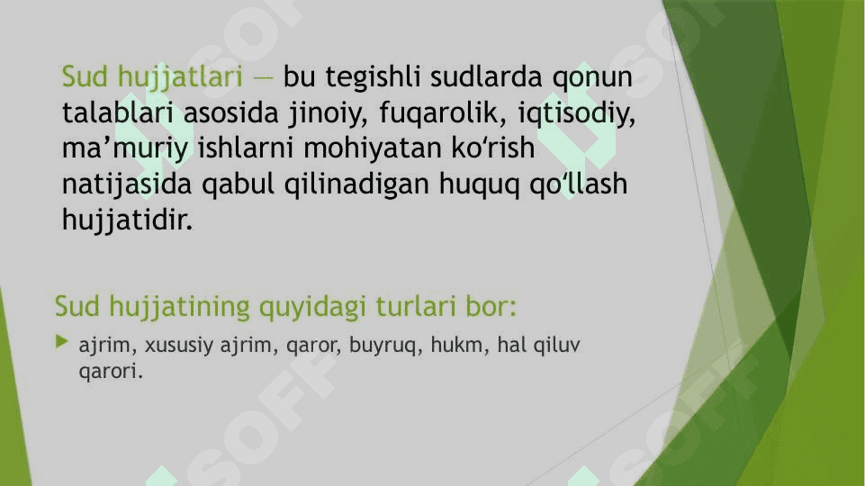 Sud hujjatlarining turlari. Sud hujjatlari mazmuniga qoʻyiladigan talablar 3