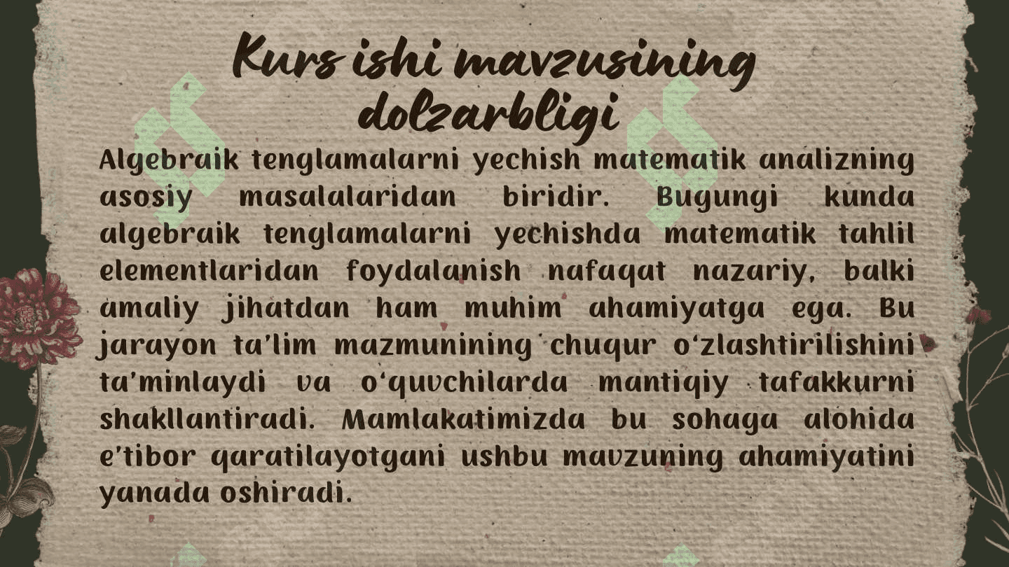 Algebraik tenglamalarni yechishda matematik tahlil elementlaridan foydalanish 3