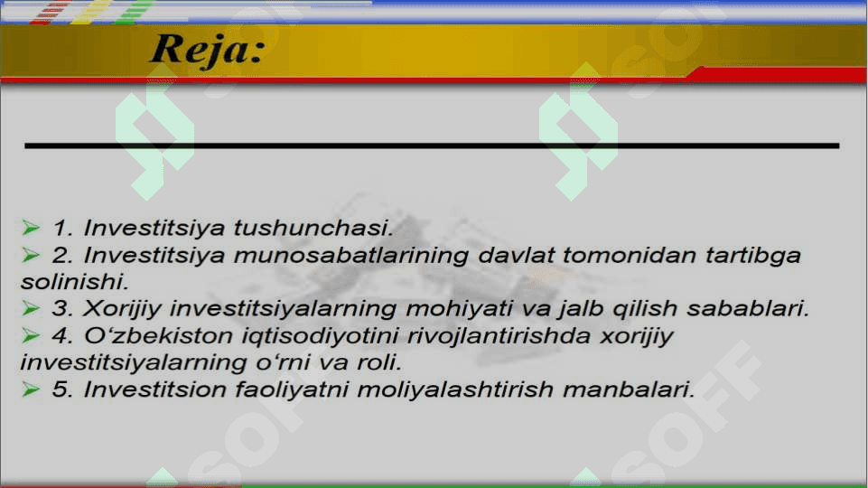 Xorijiy investitsiyalar haqida tushuncha va uning mohiyati 2