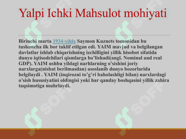 Yalpi ichki mahsulot statistikasi va uning xajmini hisoblash usullari 3